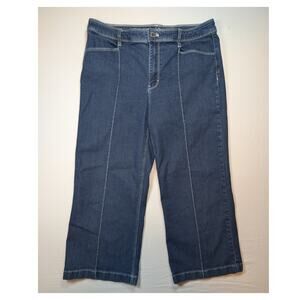 White House Black Market Wide Leg Capri Jeans 12 Dark Wash Front Seam